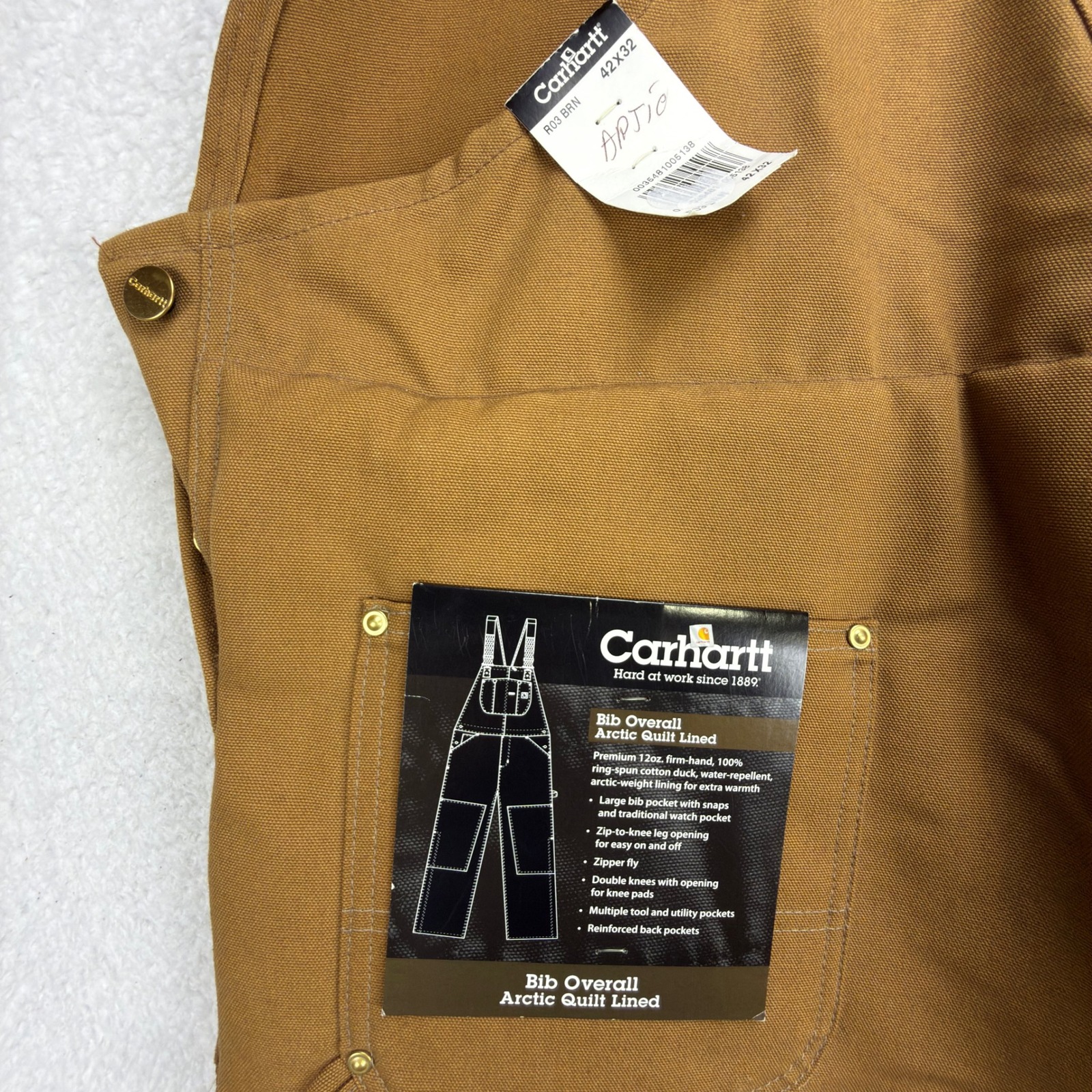 Carhartt Arctic Quilt Lined Bibs Overalls Mens 42x32 R03 Brn Brown Usa Nos Nwt